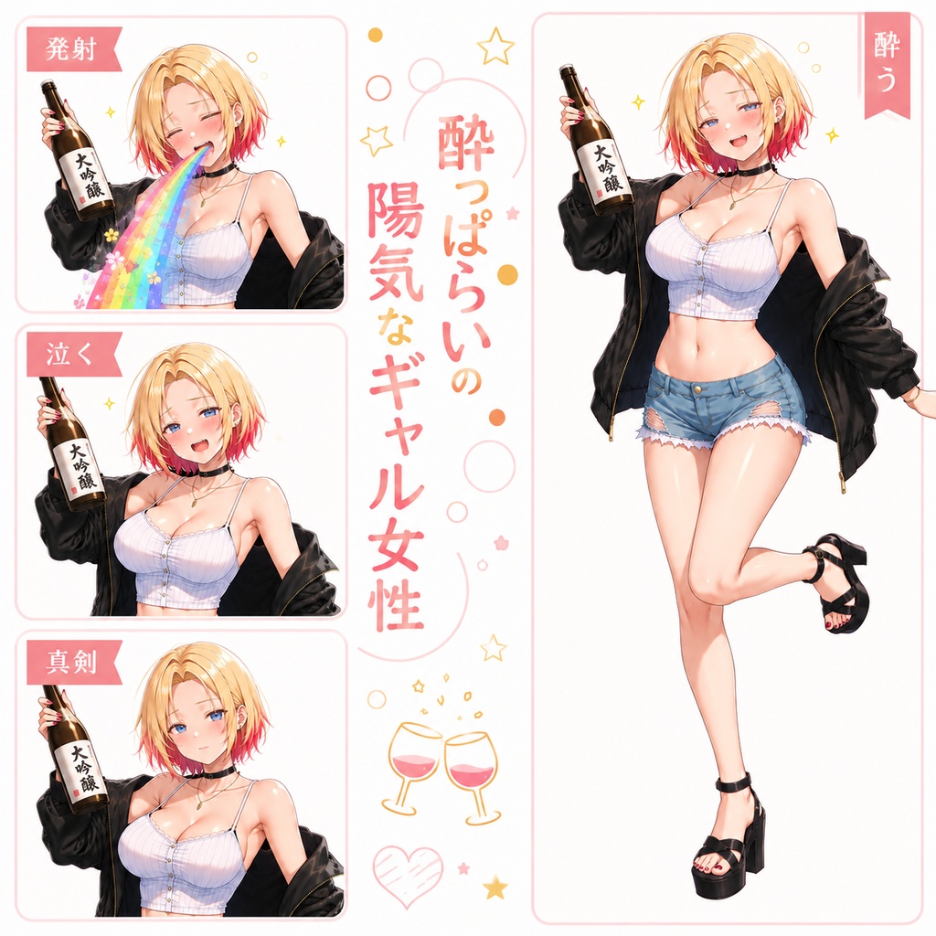 【立ち絵素材220】酔っぱらいの陽気なギャル女性