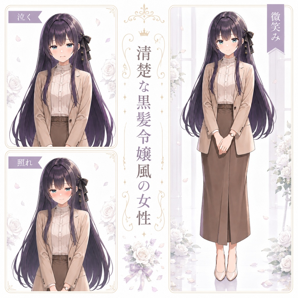 【立ち絵素材223】清楚な黒髪令嬢風の女性