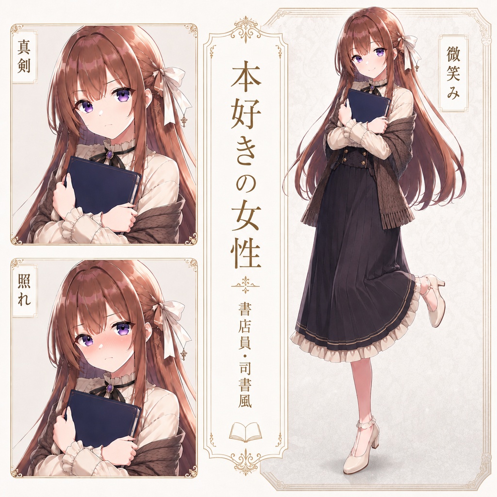 【立ち絵素材225】本好きの女性 書店員・司書風