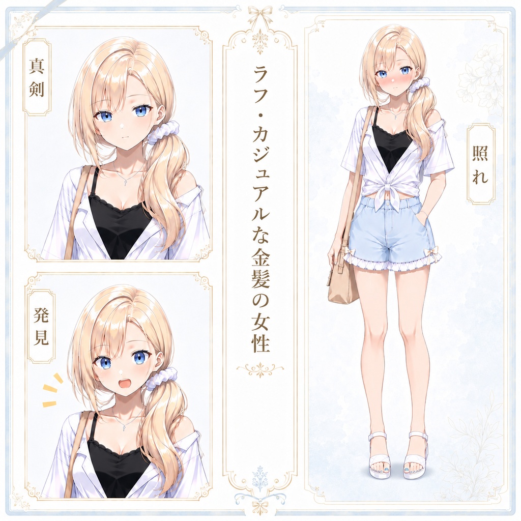 【立ち絵素材228】ラフ・カジュアルな金髪の女性