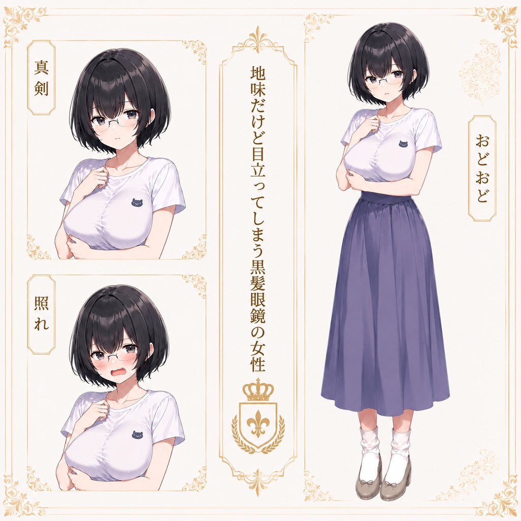 【立ち絵素材229】地味だけど目立ってしまう黒髪眼鏡の女性 