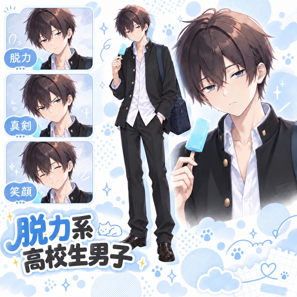 【立ち絵素材250】【無料】脱力・無気力な男子高校生