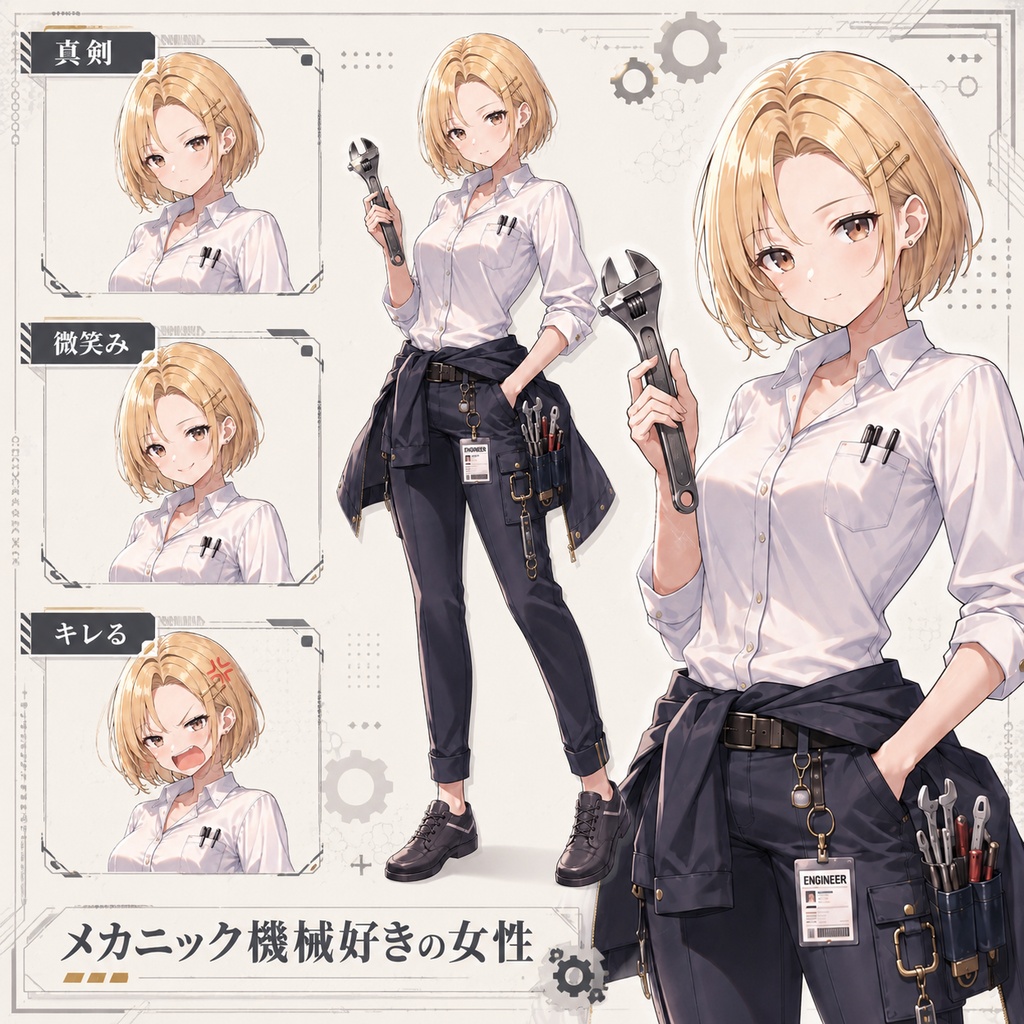【立ち絵素材254】メカニック機械好きの女性