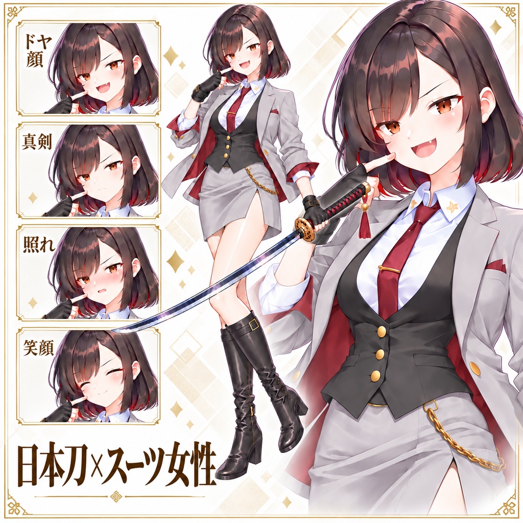 【立ち絵素材260】【無料】日本刀×スーツ女性