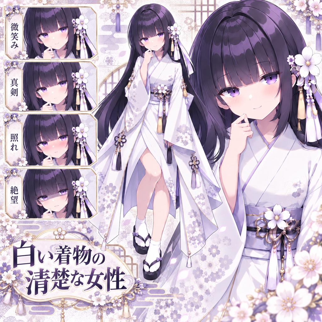 【立ち絵素材272】白い着物の清楚な女性