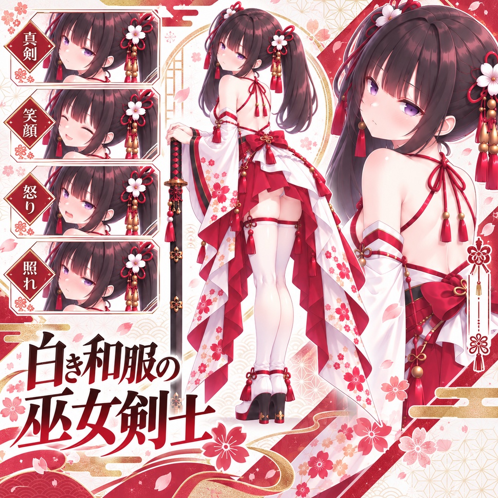 【立ち絵素材287】白き和服の巫女剣士