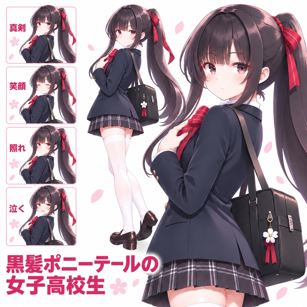 【立ち絵素材296】黒髪ポニーテールの女子高校生