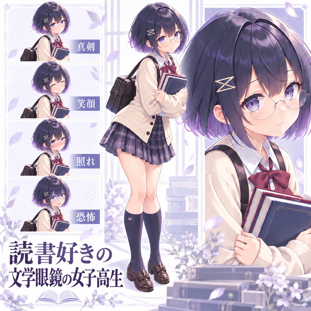 【立ち絵素材298】読書好きの文学眼鏡の女子高生
