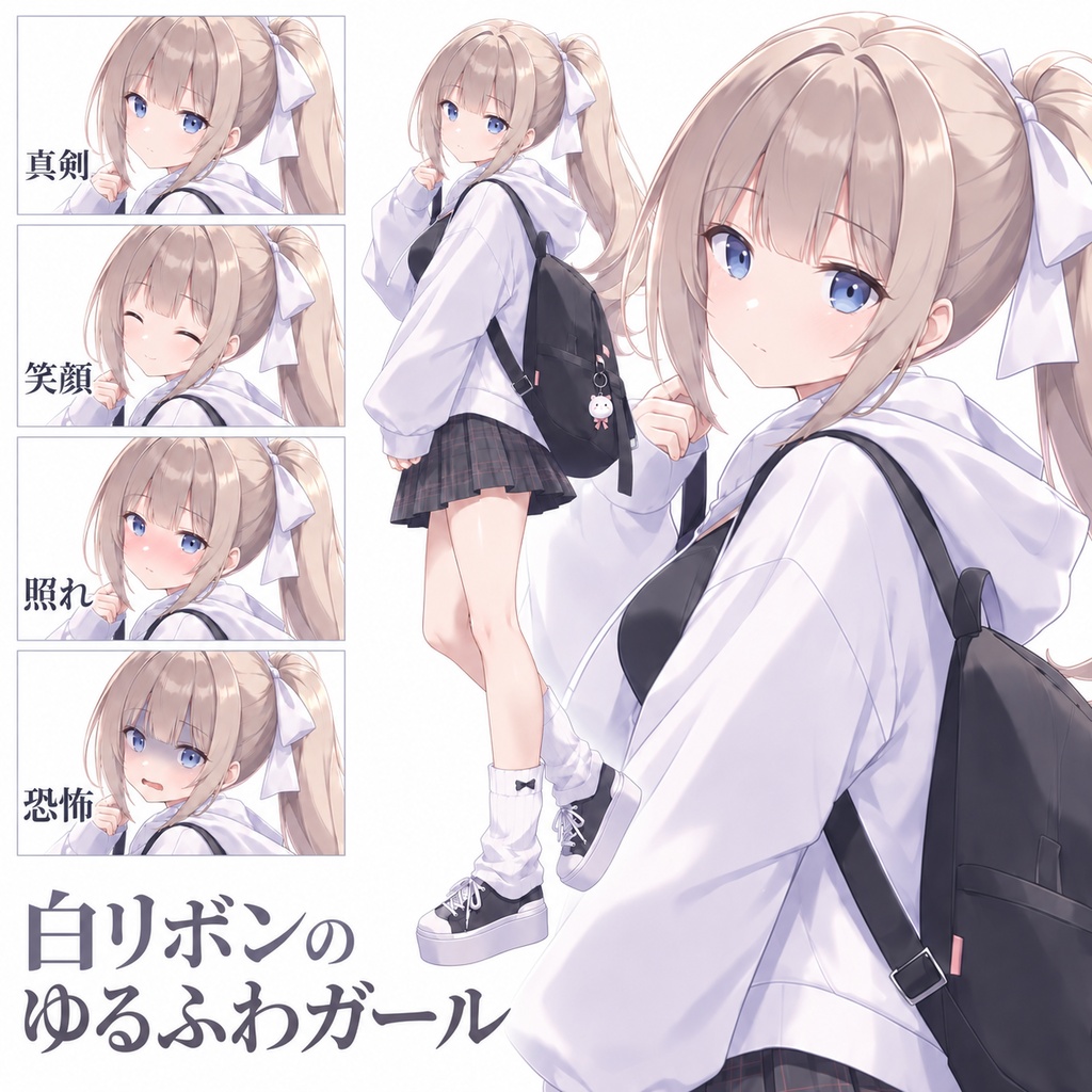 【立ち絵素材313】白リボンのゆるふわガール