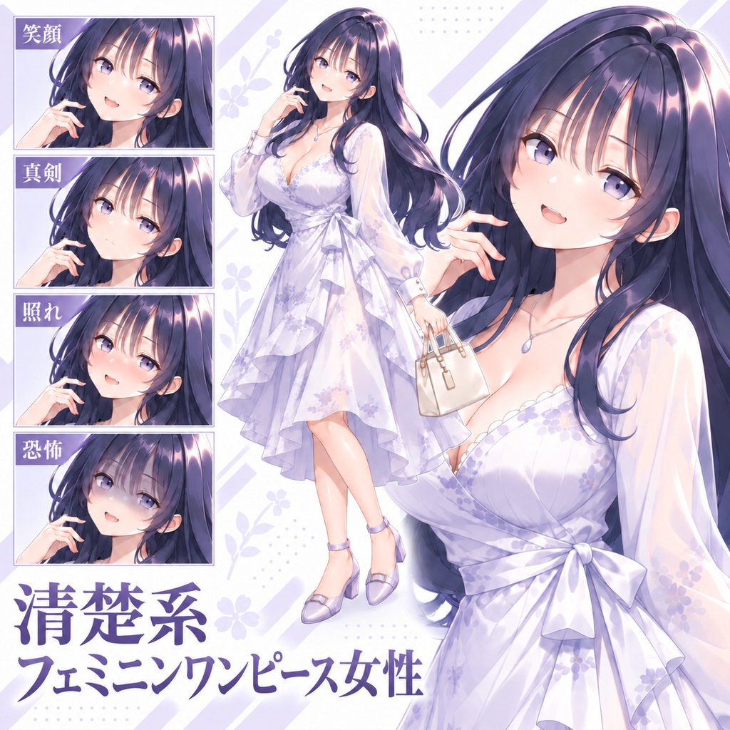 【立ち絵素材321】清楚系フェミニンワンピース女性