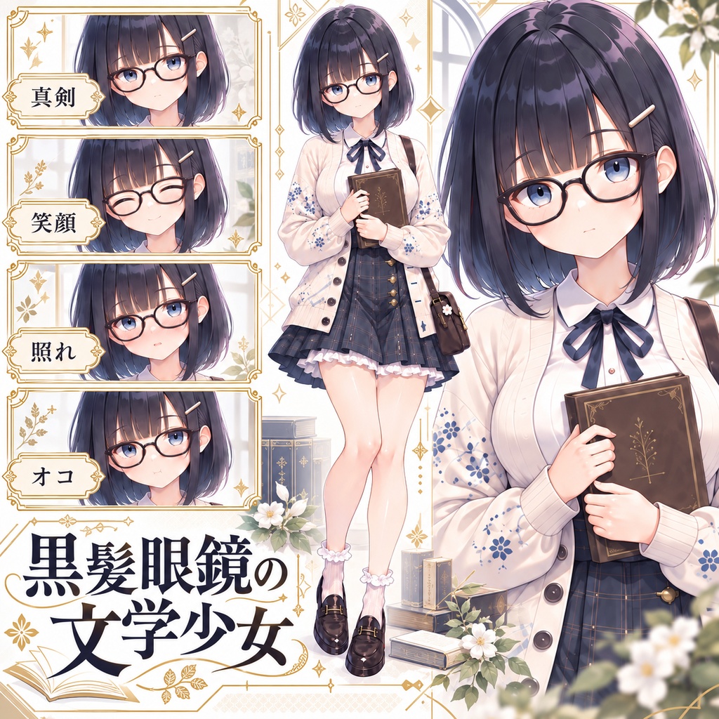 【立ち絵素材330】黒髪眼鏡の文学少女
