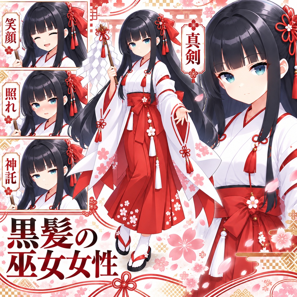 【立ち絵素材333】黒髪の巫女女性
