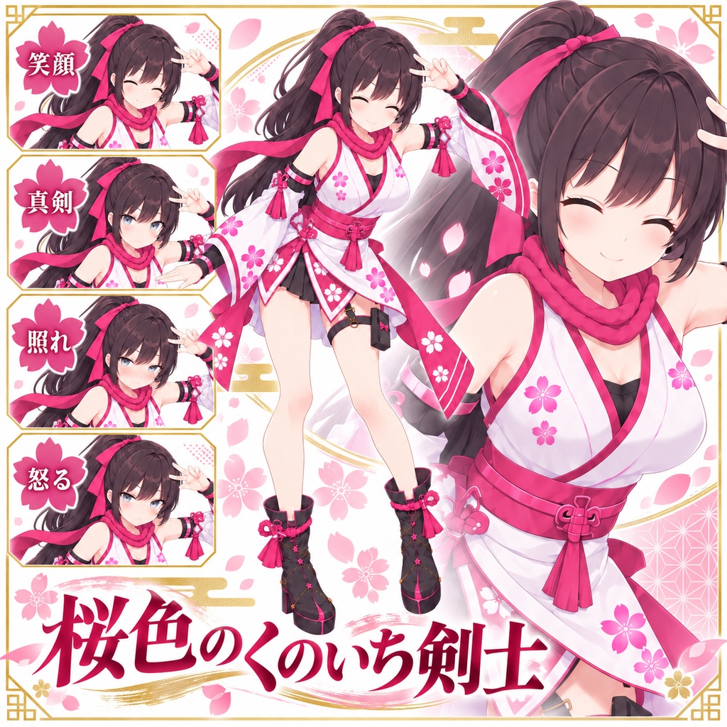 【立ち絵素材345】桜色のくのいち剣士