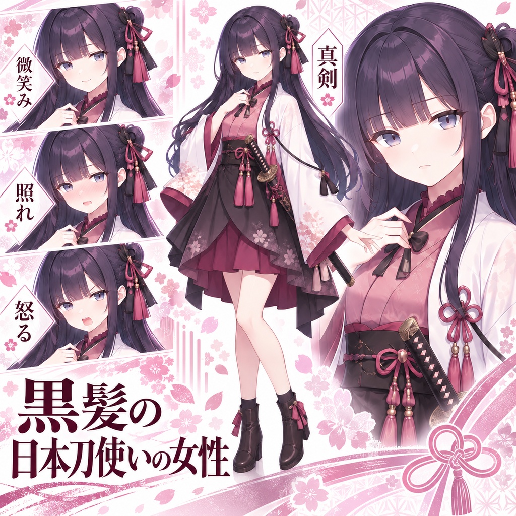 【立ち絵素材359】黒髪の日本刀使いの女性
