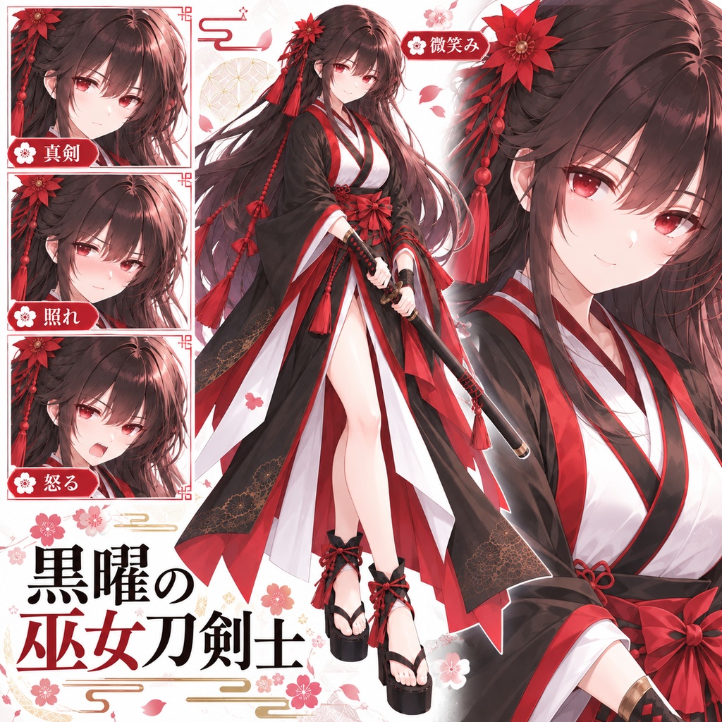 【立ち絵素材362】黒曜の巫女剣士