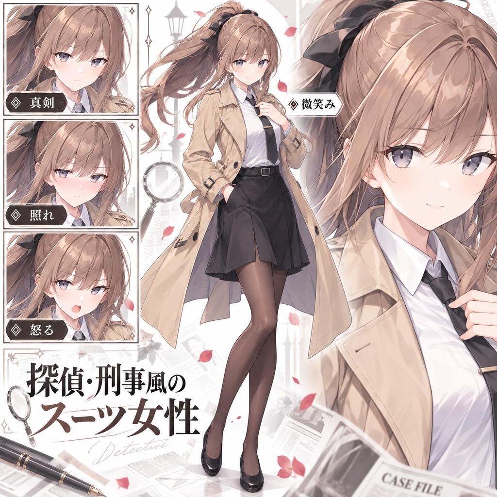 【立ち絵素材363】探偵・刑事風のスーツ女性