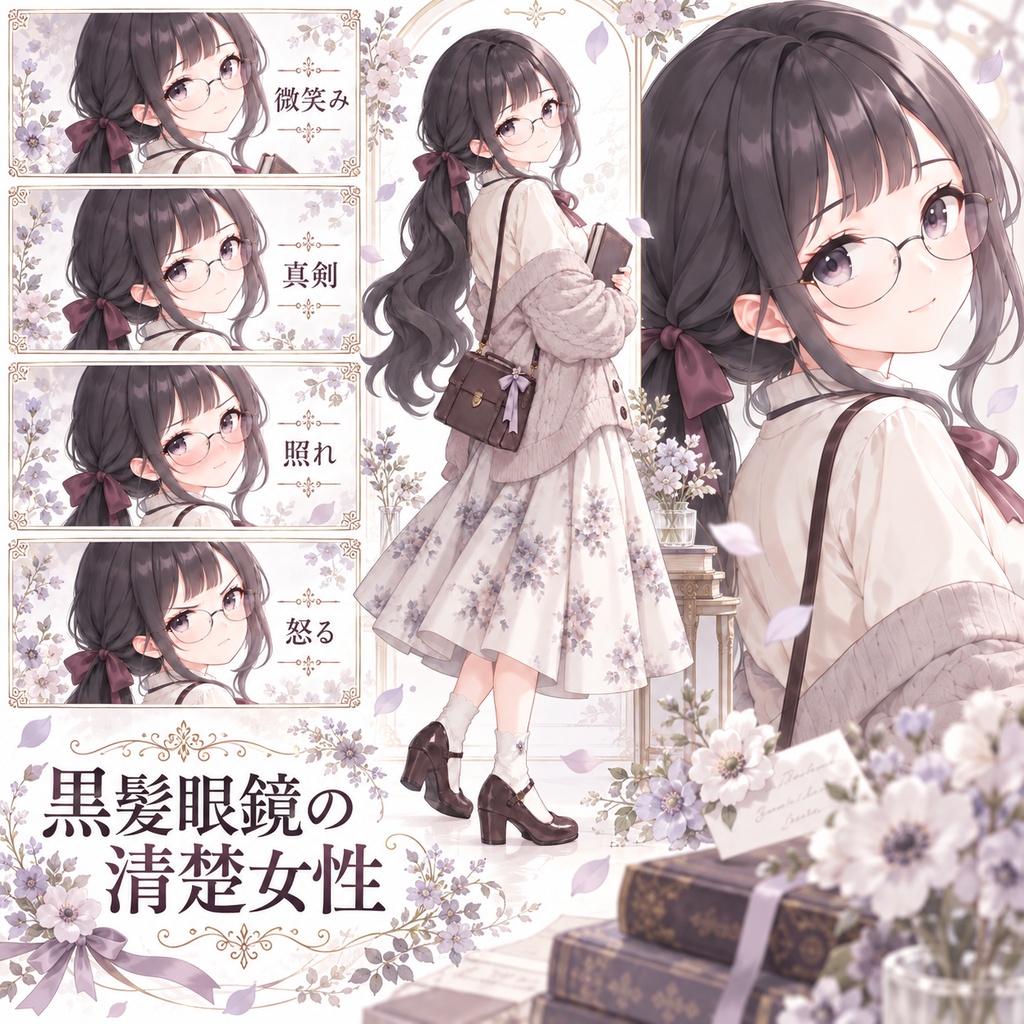 【立ち絵素材374】黒髪眼鏡の清楚女性