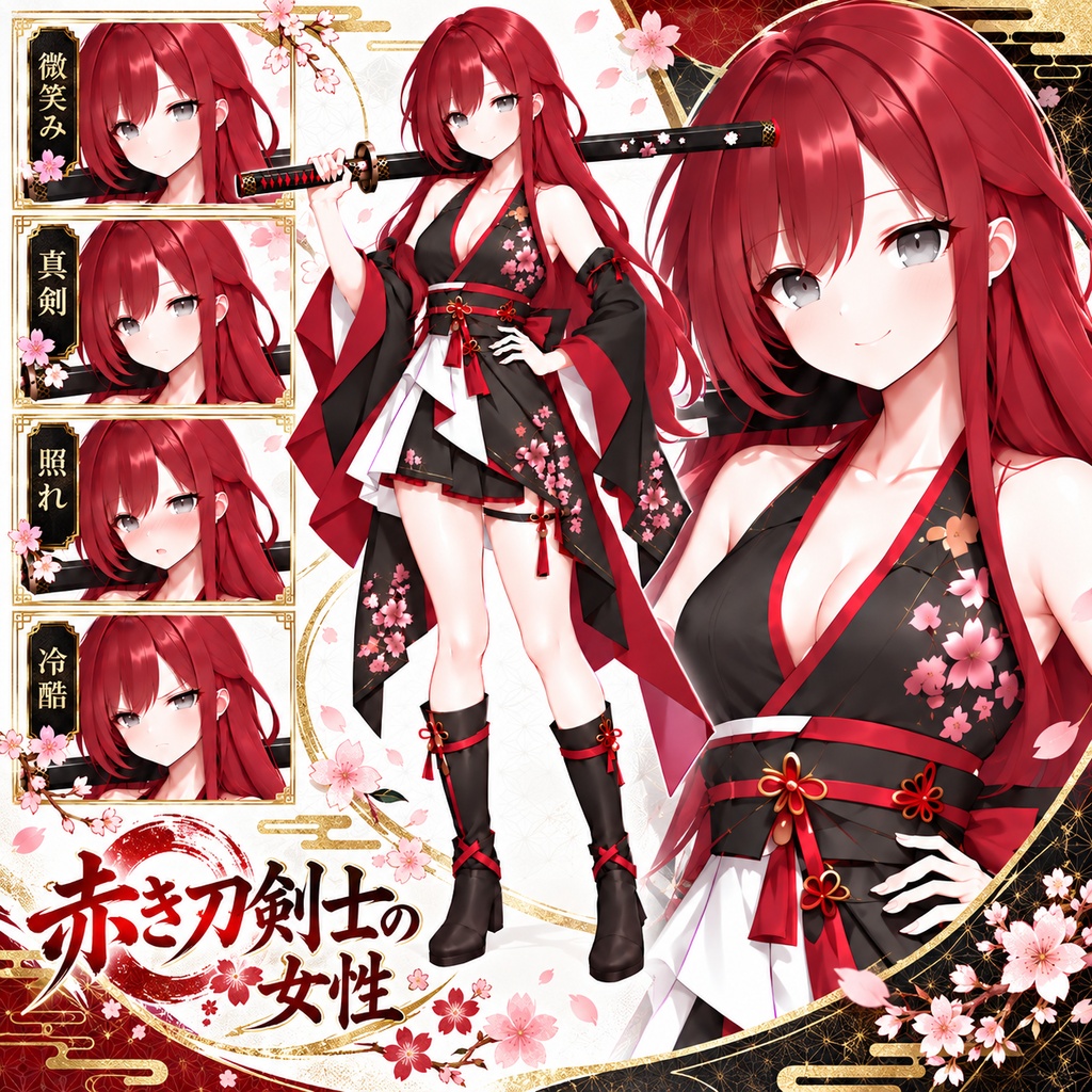 【立ち絵素材379】赤き刀剣士の女性