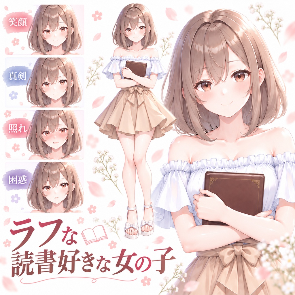 【立ち絵素材383】ラフな読書好きな女の子