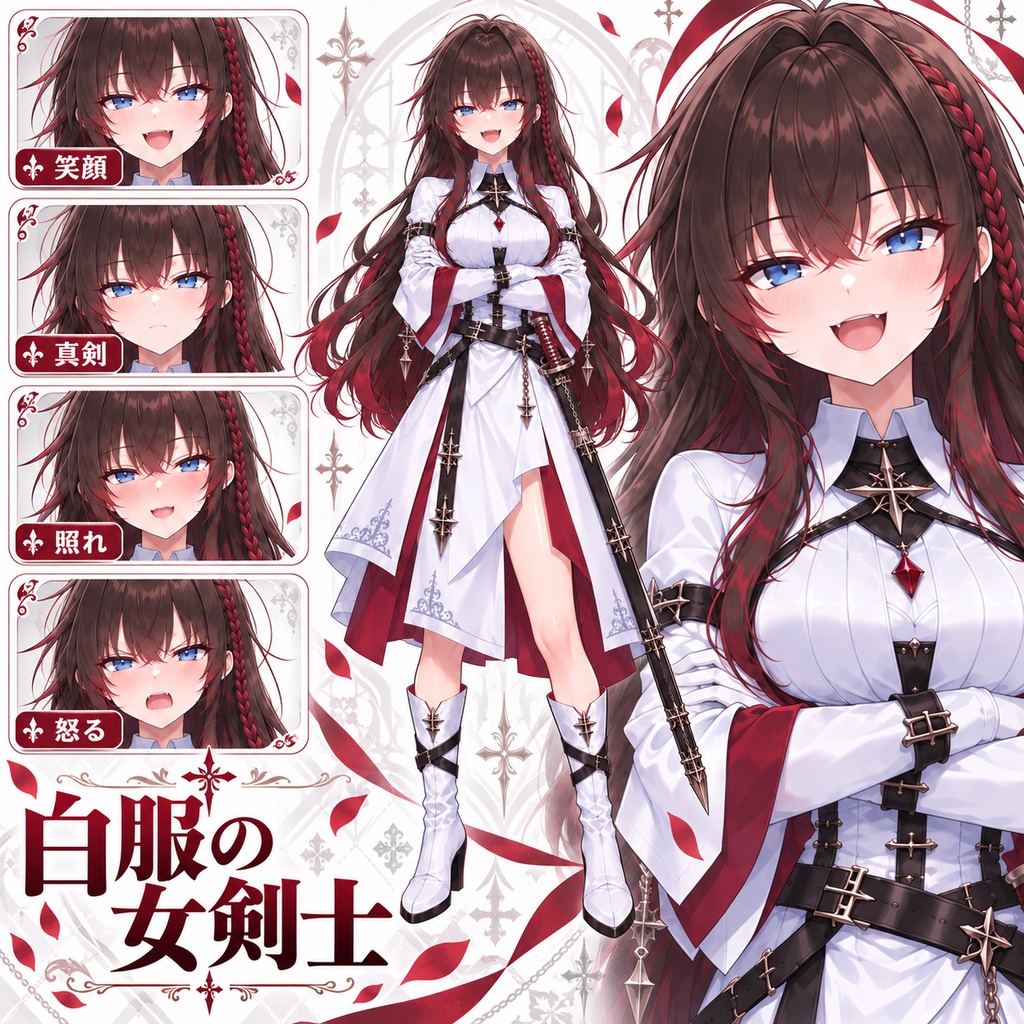 【立ち絵素材385】白服の女剣士