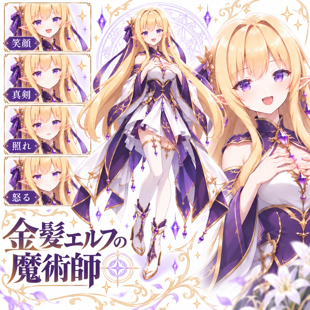 【立ち絵素材391】金髪エルフの魔術師