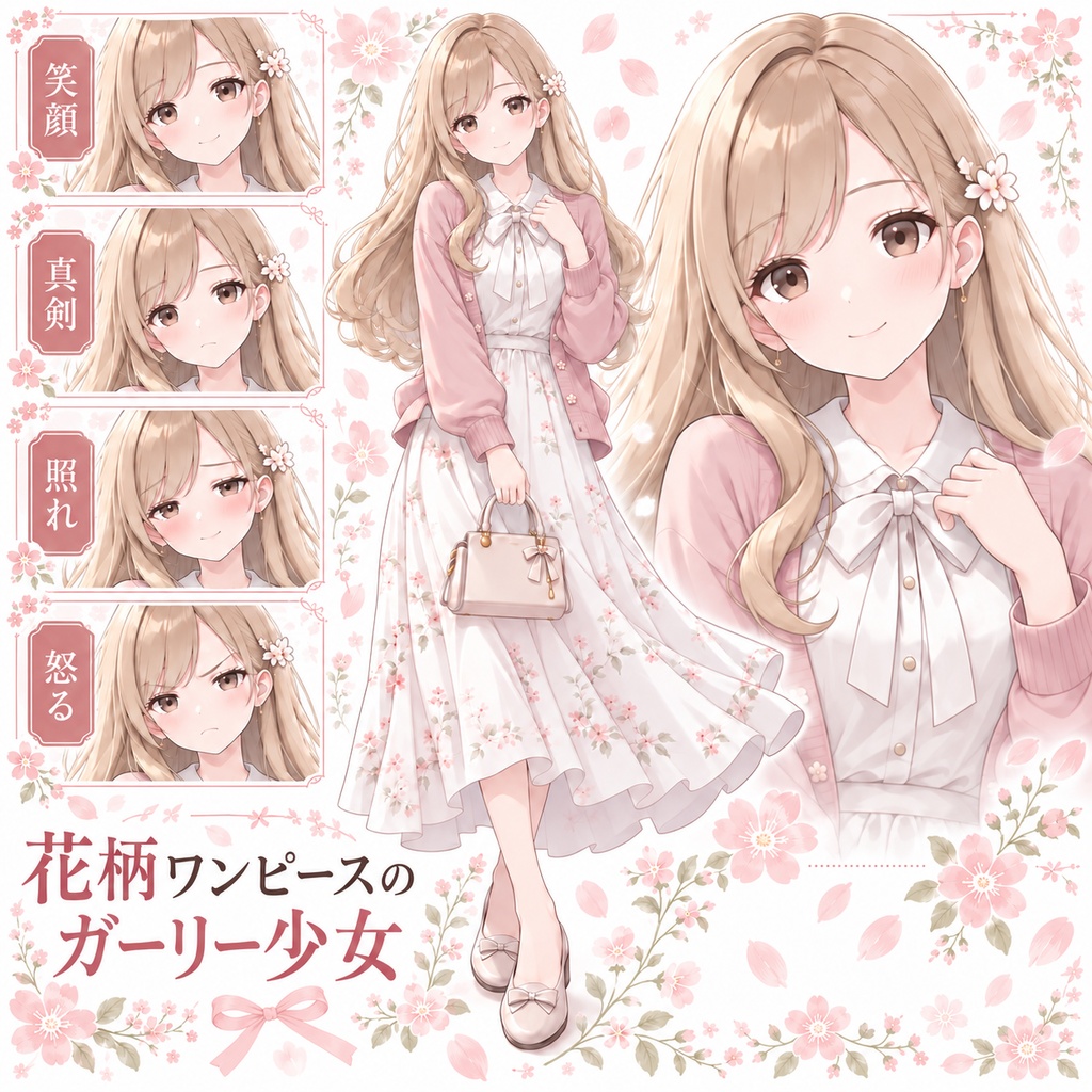 【立ち絵素材392】花柄ワンピースのガーリー少女