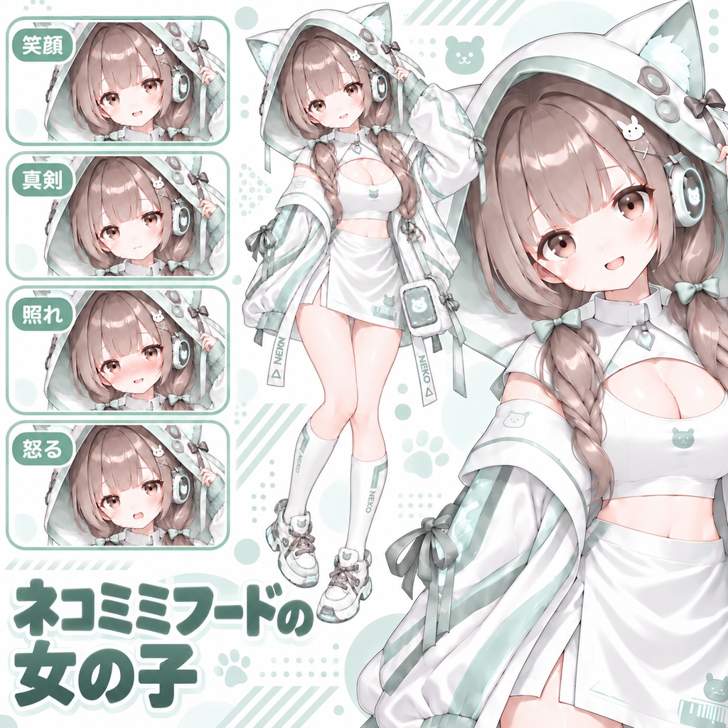 【立ち絵素材396】ネコミミフードの女の子