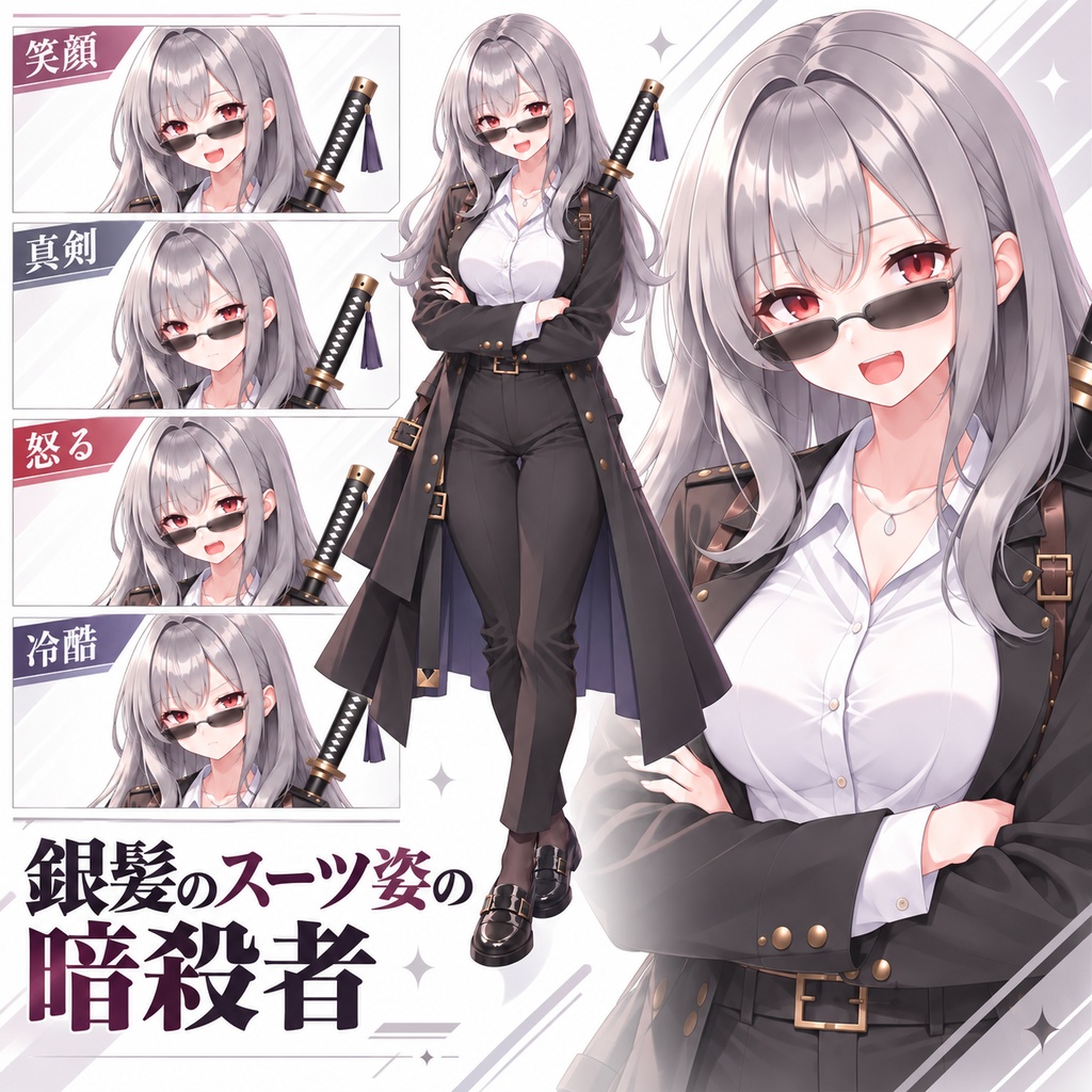 【立ち絵素材411】銀髪のスーツ姿の暗殺者