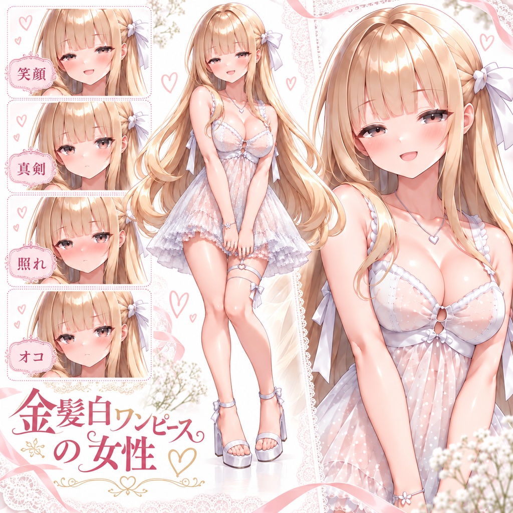 【立ち絵素材417】【無料】金髪白ワンピースの女性　