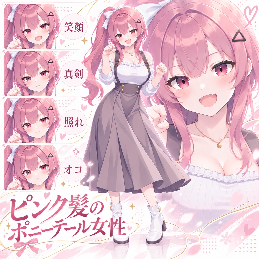 【立ち絵素材423】ピンク髪のポニーテール女性