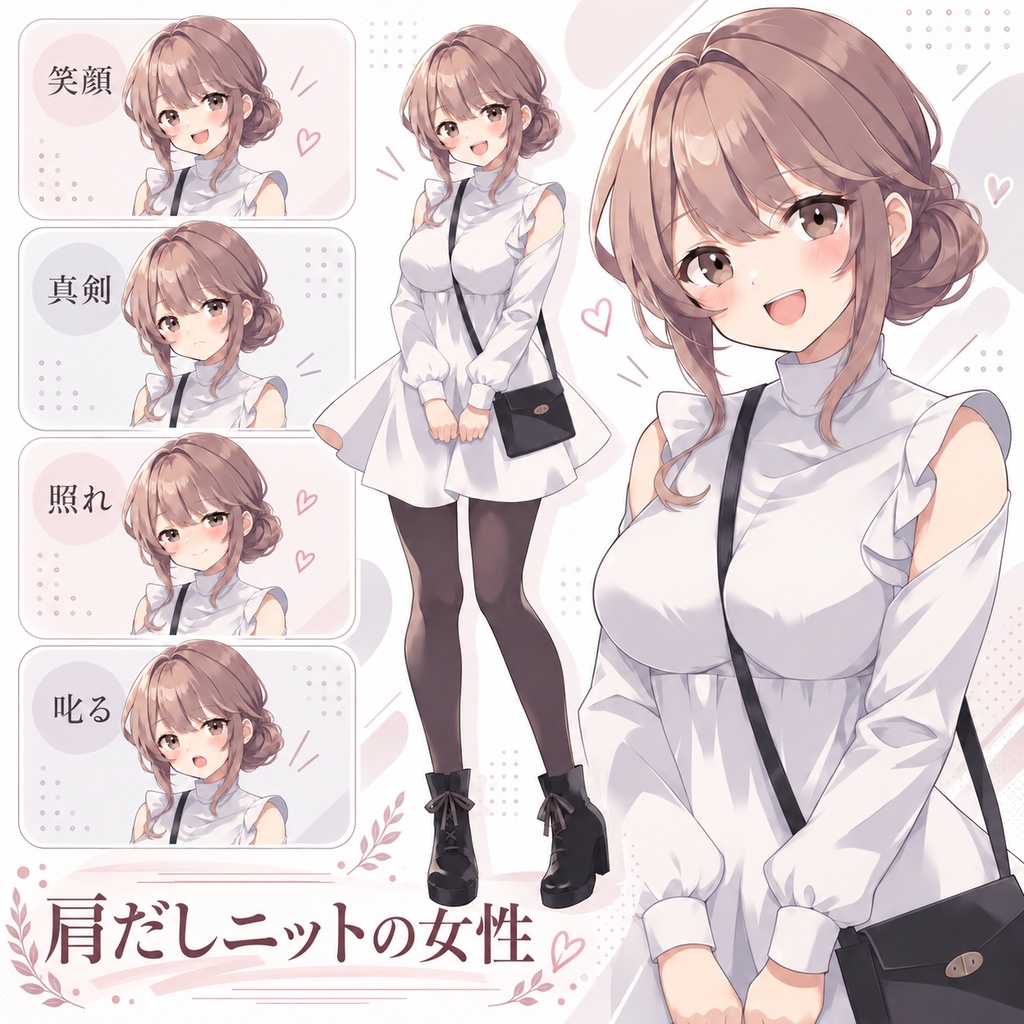 【立ち絵素材425】肩だしニットの女性