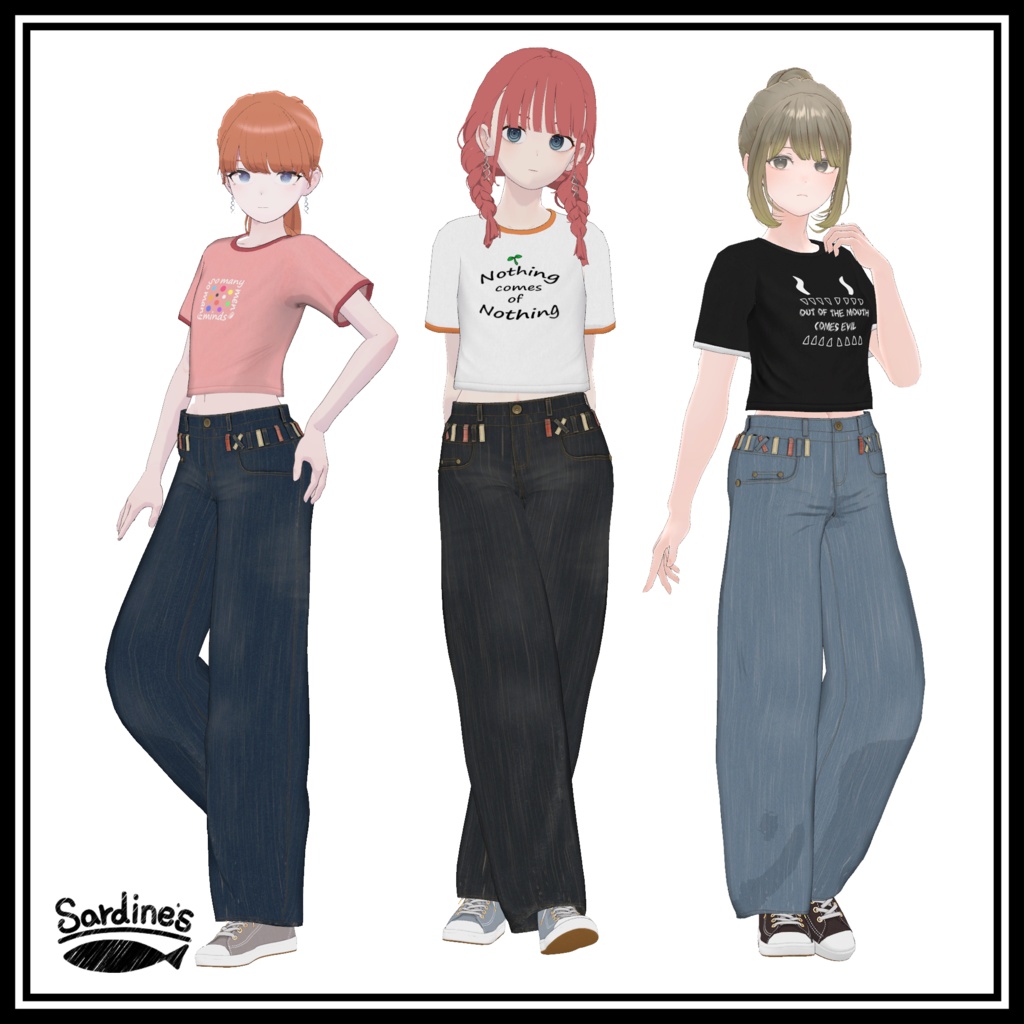 グラフィックTシャツ&デニムパンツ「Grus / Lapwing / Lowtus」