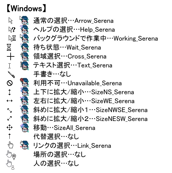 マウスポインタ(マウスカーソル)セット #さざなみセレナ Mouse pointers / cursors