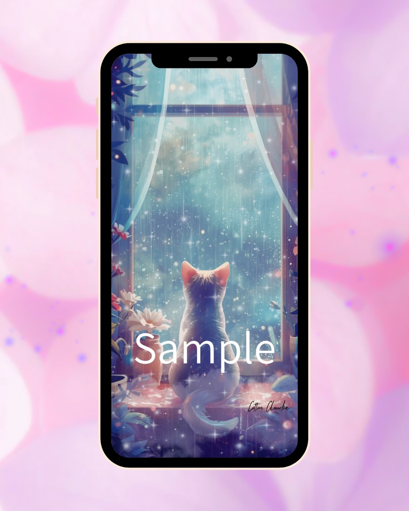 【Cotton Cloudie】星降る夜の窓辺|幻想的・猫・かわいい|スマホ壁紙|待ち受け 他
