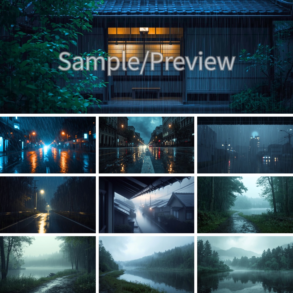 雨の風景 自然 都会 背景画像 10枚セット フルHD rain scenery