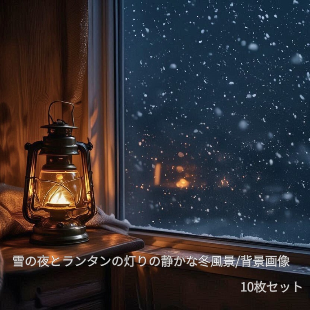 雪の夜とランタンの灯りの静かな冬背景　背景画像　10枚セット　Snowy Night Lantern Backgrounds｜Calm Winter Scenes (10 Images)