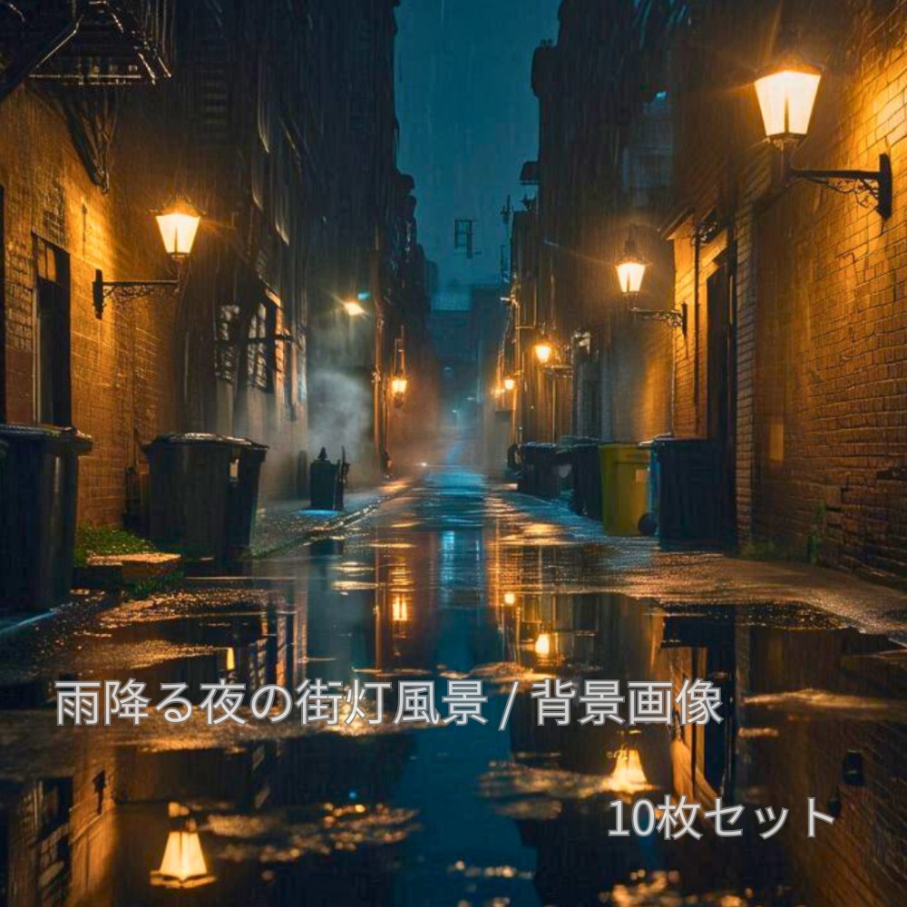 雨降る夜の街灯風景 背景画像10枚セット｜静かでシネマティックな夜（フルHD）Rainy Night Street Lights | Calm&Cinematic backgrounds 10Images (Full HD)