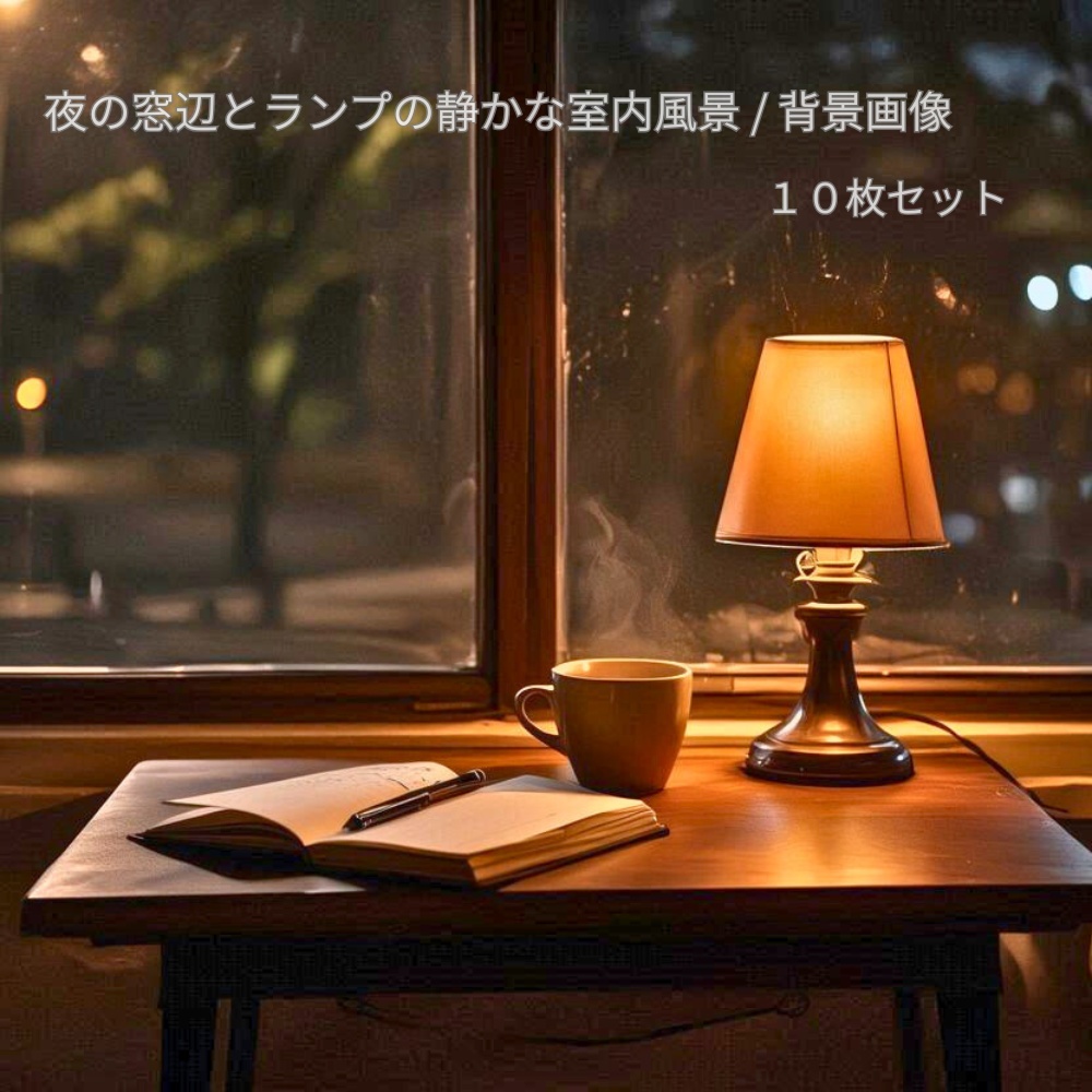 夜の窓辺とランプの静かな室内風景 背景画像10枚セット（フルHD）Cozy Night Window & Lamp｜Warm Indoor Backgrounds 10 Images (Full HD)