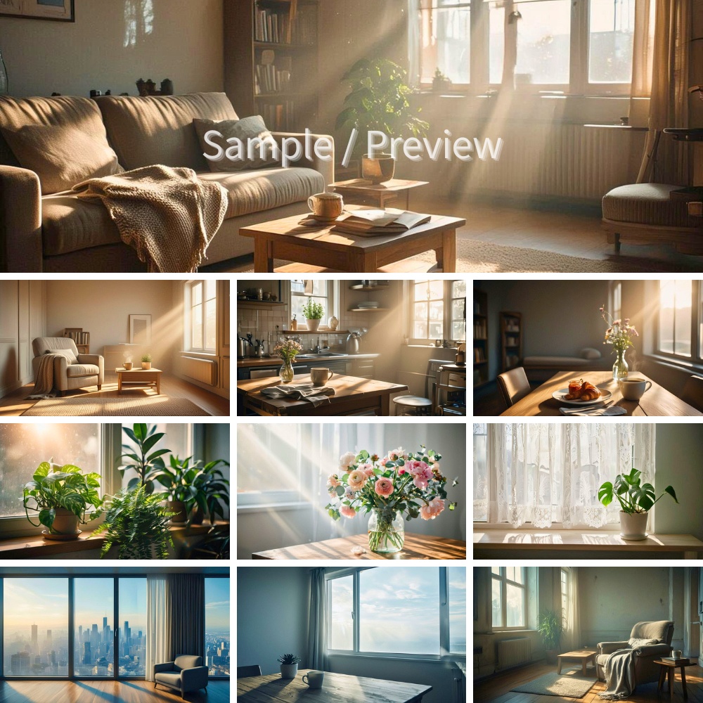 朝の窓辺に差し込むやさしい光の風景 背景画像10枚セット(フルHD)Soft Morning Window Light|Calm Daytime Backgrounds 10 Images (Full HD)