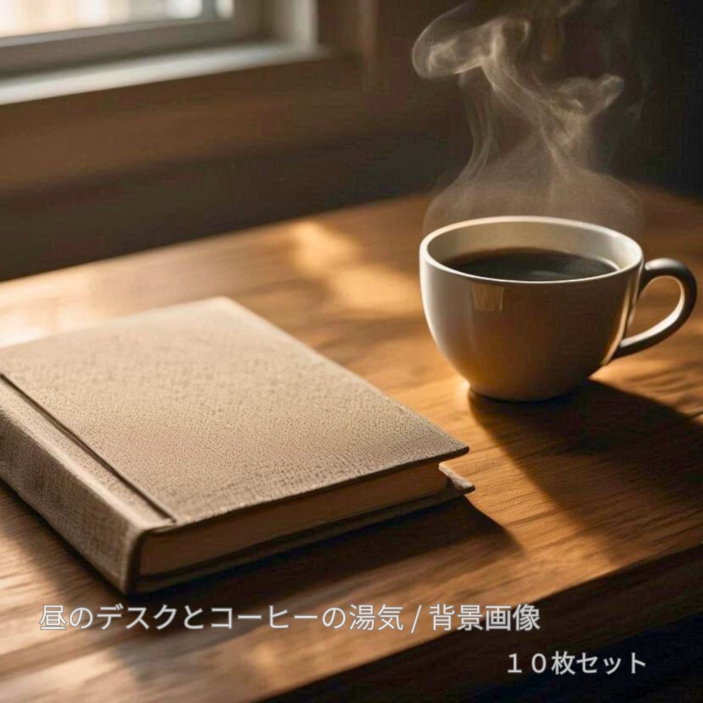 昼のデスクとコーヒーの湯気 背景画像10枚セット (フルHD）Daytime Desk & Coffee Steam｜Study Backgrounds 10 Images (Full HD)