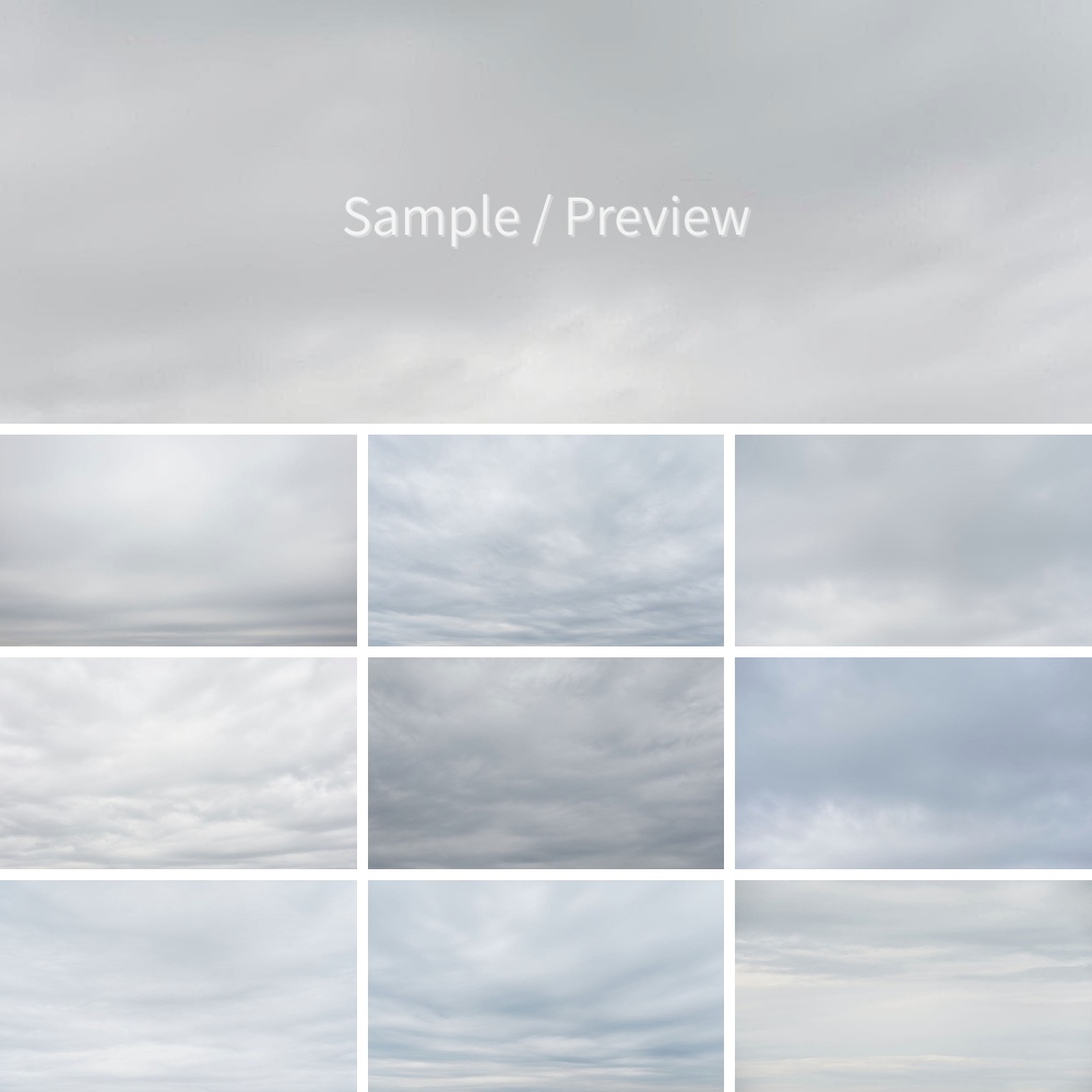 曇り空ニュートラル背景画像10枚セット|グレー空・汎用・合成向け(フルHD)Neutral Overcast Sky Background Set (10 Images) | Soft Gray Clouds,Full HD