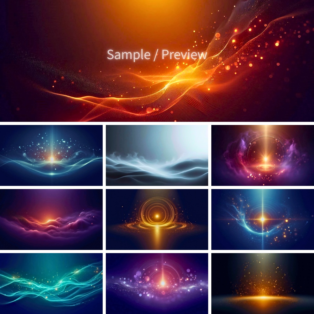ループ動画(10秒/MP4)1本付き 抽象ヒーリング光 背景画像 10枚セット | 瞑想・スピリチュアル・合成向け | 4K高解像度版(AI Upscaled)
