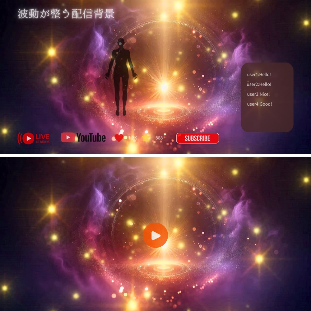 ループ動画(10秒/MP4)1本付き 抽象ヒーリング光 背景画像 10枚セット | 瞑想・スピリチュアル・合成向け | 4K高解像度版(AI Upscaled)