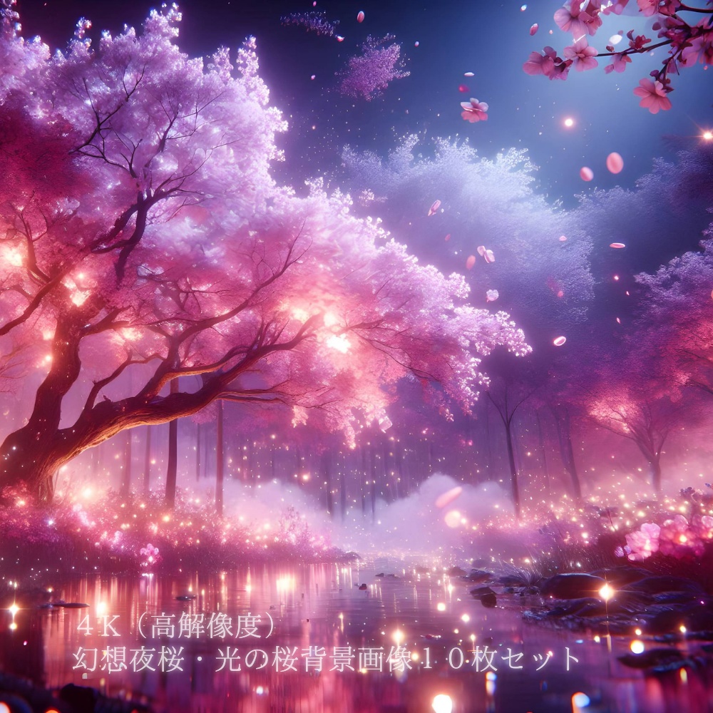 4K 高解像度 幻想夜桜＆光の桜セット – Fantasy Cherry Blossoms 背景画像１０枚セット