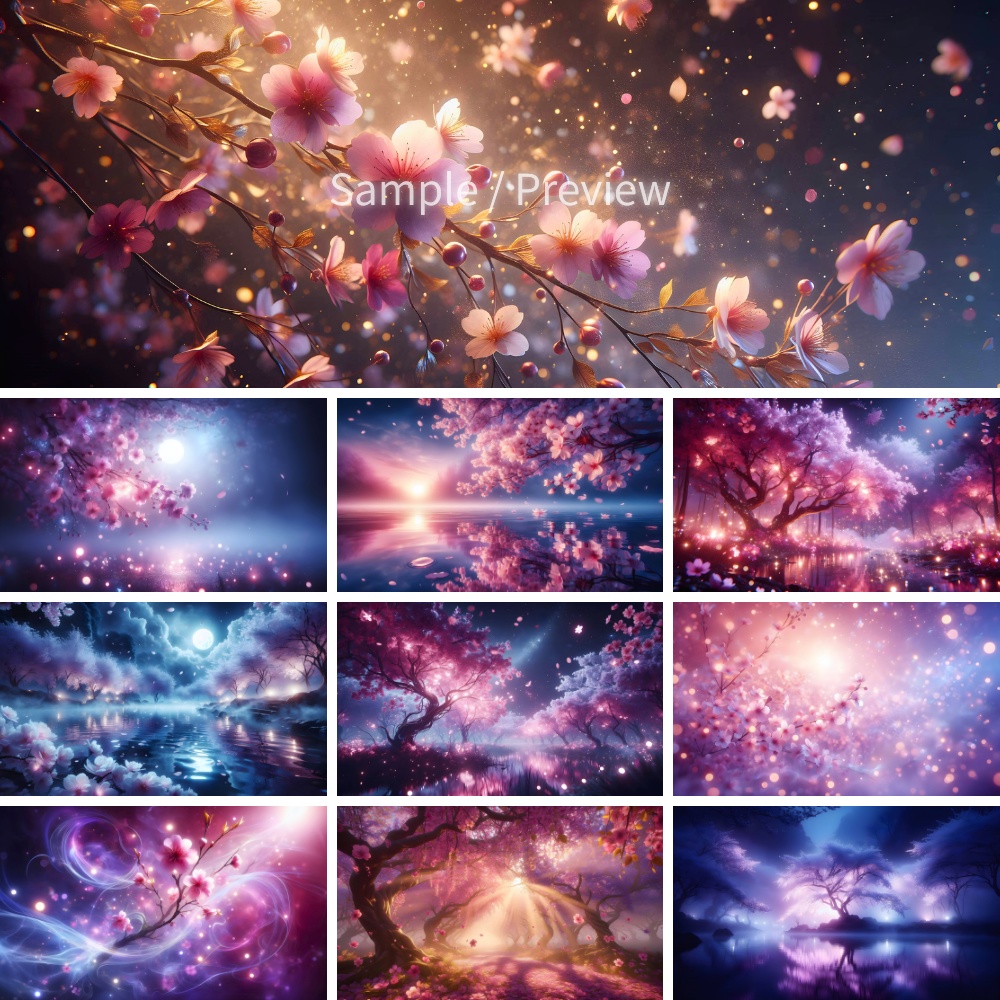4K 高解像度 幻想夜桜&光の桜セット – Fantasy Cherry Blossoms 背景画像10枚セット