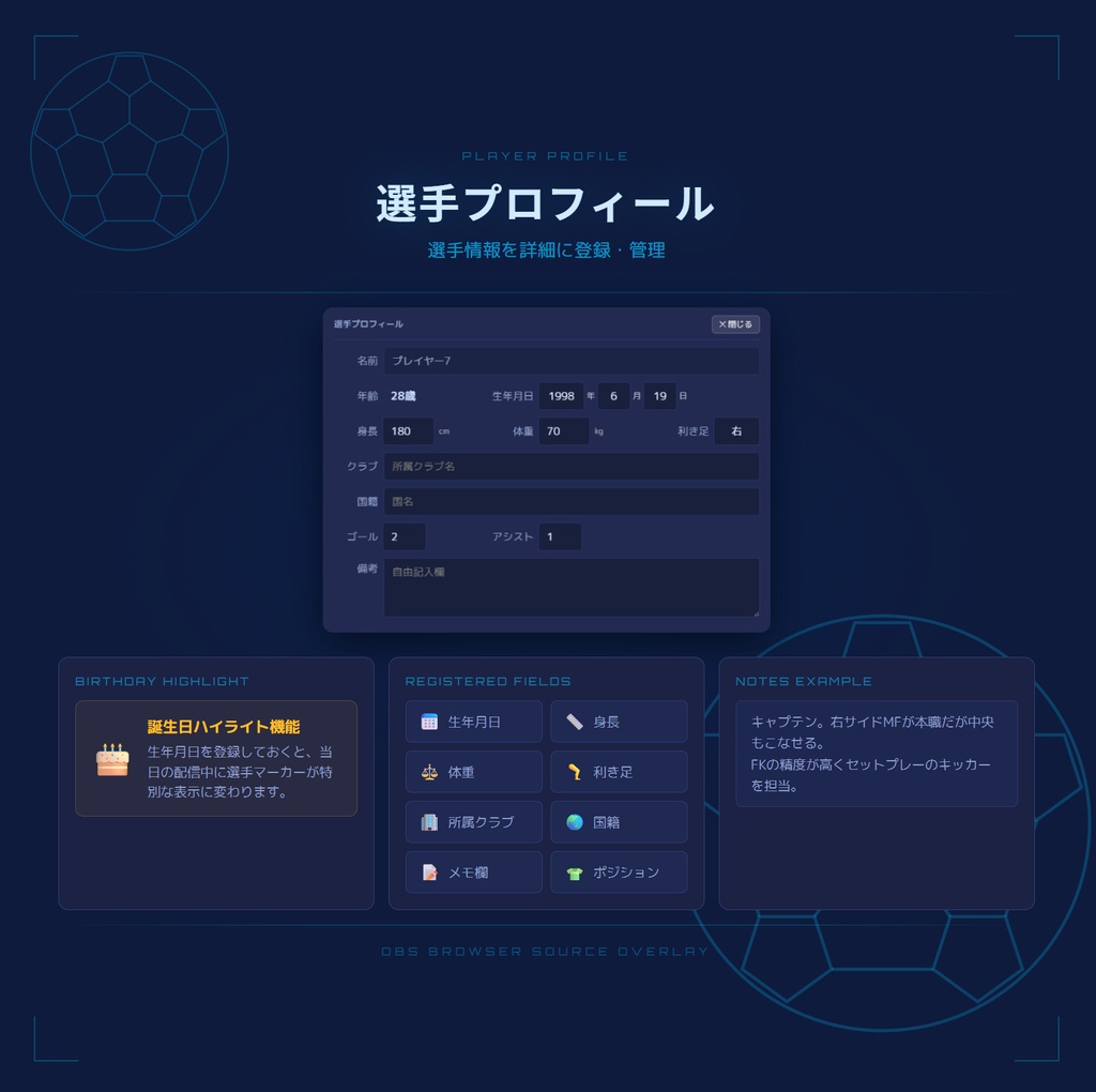 【OBS配信素材】サッカー同時視聴用フォーメーション&メンバー表