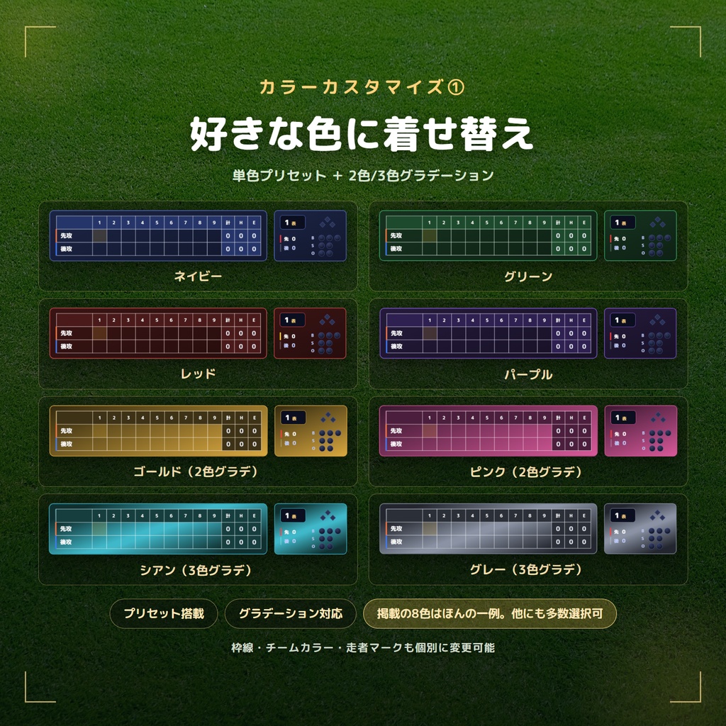 【OBS配信素材】野球同時視聴用スコア表(ラインスコア+BSO表)