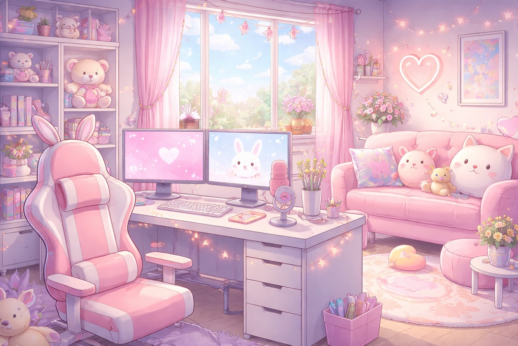 Vtuber向け配信デスク背景セット（2Dアニメ風・立ち絵用