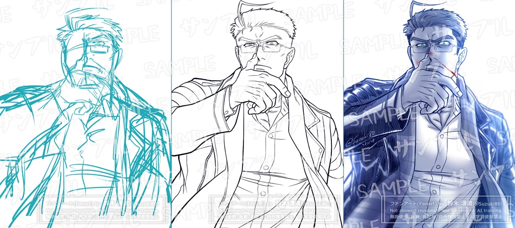 【放サモ・ラブヒロFA】ラフ×線画×できあがり【ビフォー・アフター比較再録集】