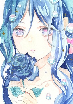 ①ポストカードサイズドローイング「人魚にあこがれて」